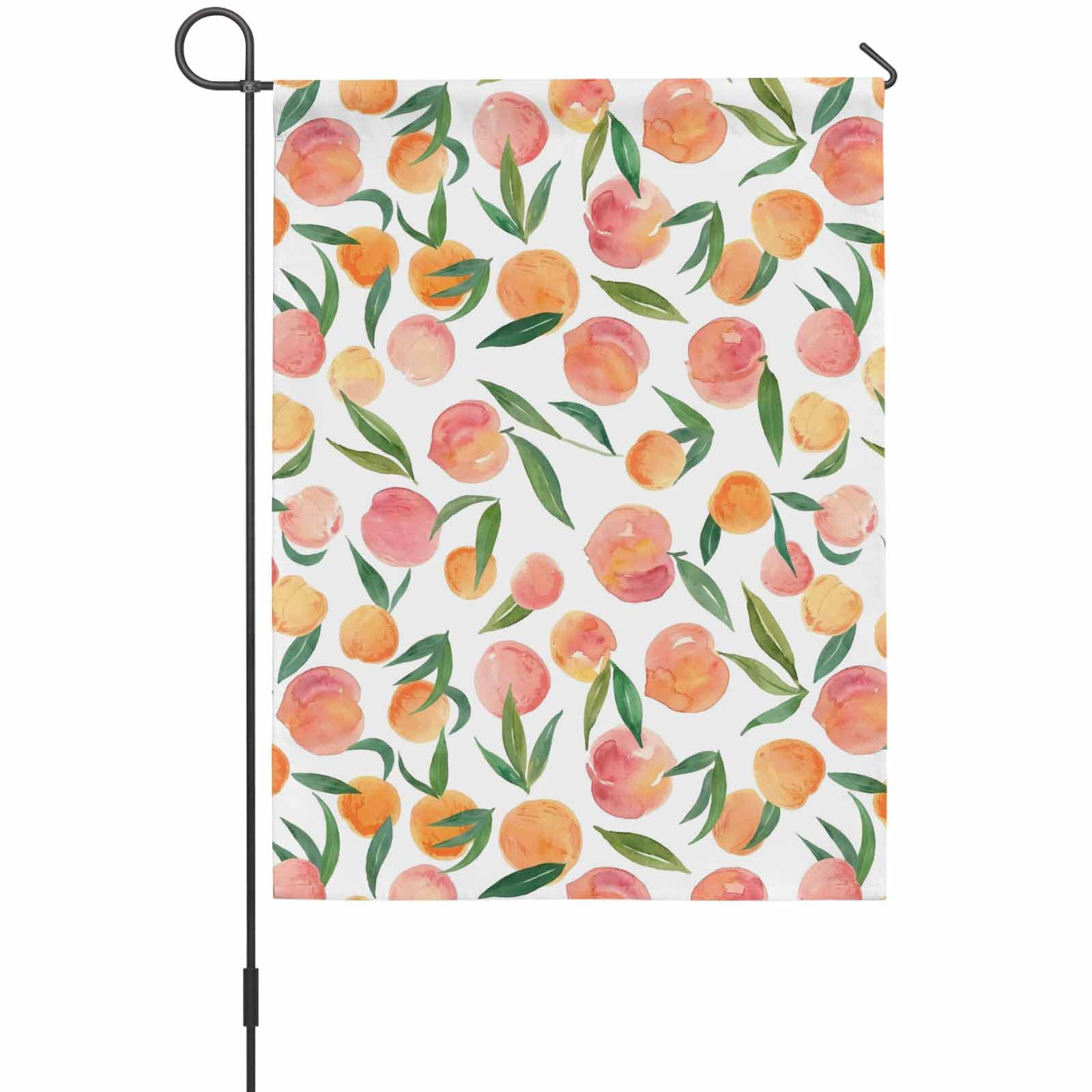 Peaches Watercolor Garden Flag 12 x 18 Inches, Pink Fruit Green Leaf ...