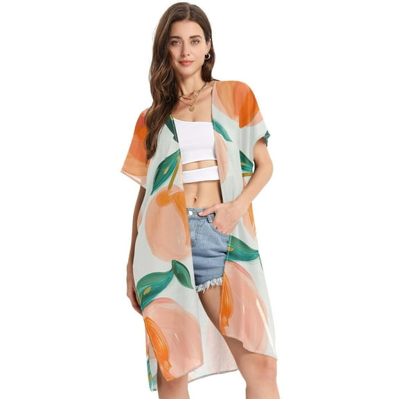 Peaches Women Swimsuit Cover up V Neck Beach Dress Short Sleeve Vacation Outfits Swimwear