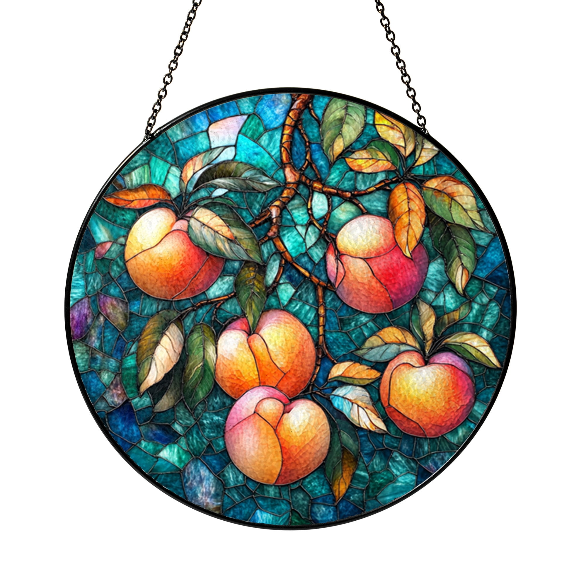 Peaches Wreath Acrylic Faux Glass Panel – Kitchen Window Art
