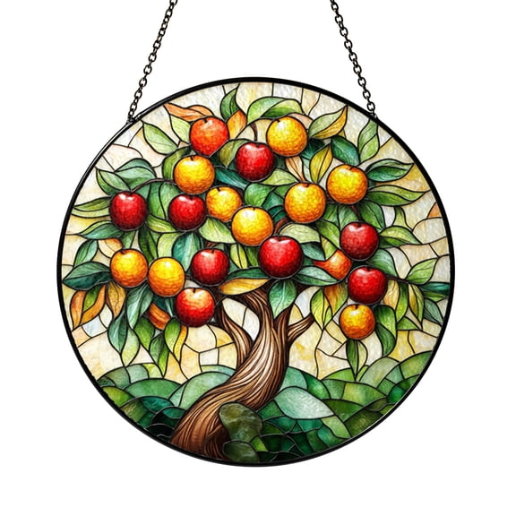 Peaches Wreath Faux Stained Glass Acrylic Sign – Decorative Hanging for Home or Kitchen