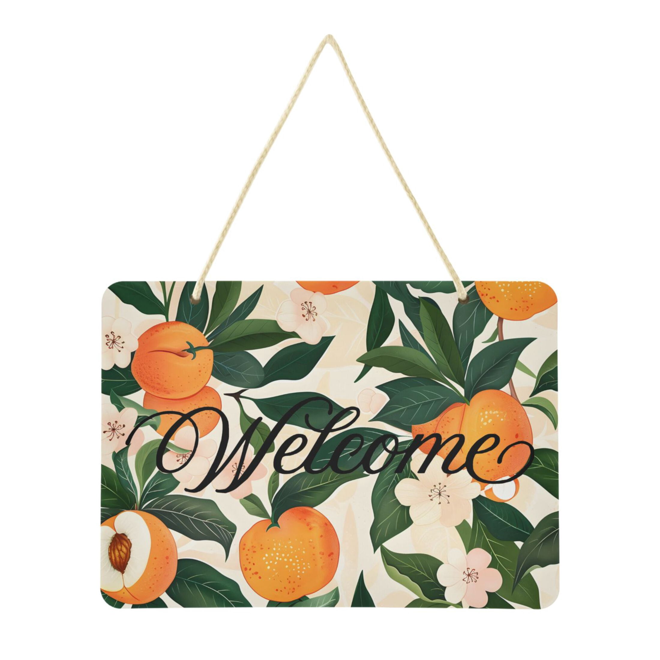 Peaches and Flower Welcome Sign Front Door PVC 14x10 inch Hanger Hello ...