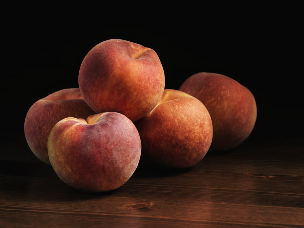Peaches sitting on a wooden table Montreal Quebec Canada Canvas Art - Roderick Chen Design Pics (17 x 13)