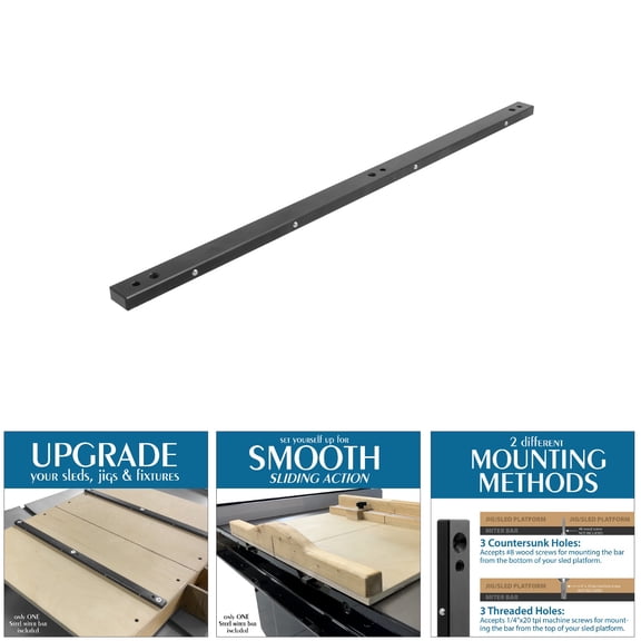 Peachtree Woodworking Supply 3337 18 Inch Precision Steel Miter Bar Rail Runner for Table Saw Crosscut Sleds & Jigs