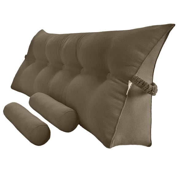 Peachwell Triangular Reading Bed Rest Pillow Large Bolster Cushion Headboard Backrest Wedge Pillow with Two Detachable Roll Pillows for Neck & Lumbar Support (Cedar Brown, King: 77 x 8 x 20 inches)