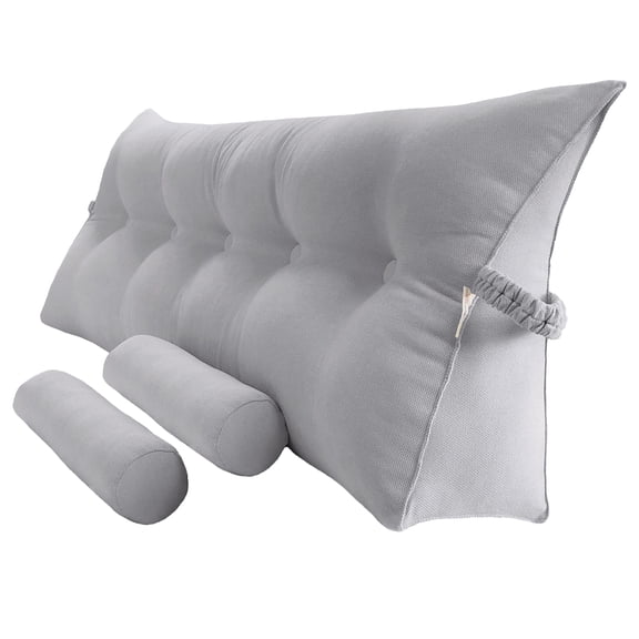 Peachwell Triangular Reading Bed Rest Pillow Large Bolster Cushion Headboard Backrest Wedge Pillow with Two Detachable Roll Pillows for Neck & Lumbar Support (Chalk Grey, Queen: 59 x 8 x 20 inches)