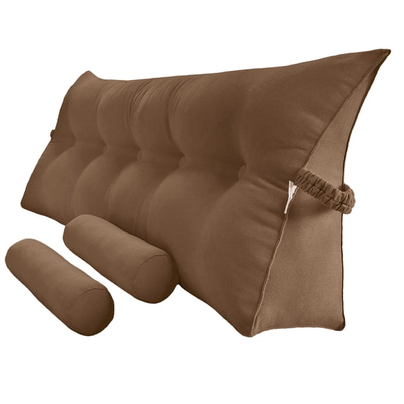 Peachwell Triangular Reading Bed Rest Pillow Large Bolster Cushion Headboard Backrest Wedge Pillow with Two Detachable Roll Pillows for Neck & Lumbar Support (Coffee, King: 77 x 8 x20 inches)