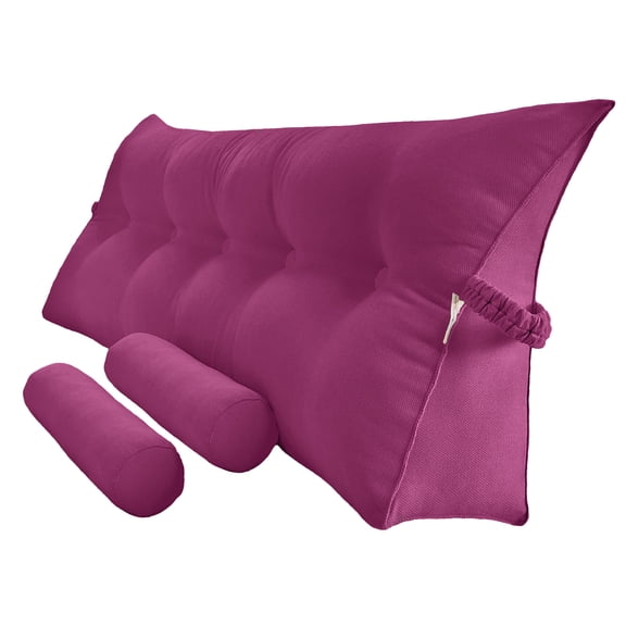 Peachwell Triangular Reading Bed Rest Pillow Large Bolster Cushion Headboard Backrest Wedge Pillow with Two Detachable Roll Pillows for Neck & Lumbar Support (Magenta, King: 77 x 8 x20 inches)