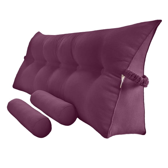 Peachwell Triangular Reading Bed Rest Pillow Large Bolster Cushion Headboard Backrest Wedge Pillow with Two Detachable Roll Pillows for Neck & Lumbar Support (Onion Purple, King: 77 x 8 x20 inches)
