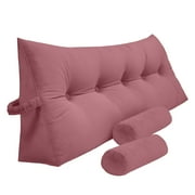 Peachwell Triangular Reading Bed Rest Pillow Large Bolster Cushion Headboard Backrest Wedge Pillow with Two Detachable Roll Pillows for Neck & Lumbar Support Pink, King 77 x 8 x20 inches