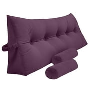 Peachwell Triangular Reading Bed Rest Pillow Large Bolster Cushion Headboard Backrest Wedge Pillow with Two Detachable Roll Pillows for Neck & Lumbar Support Purple, Queen 59 x 8 x 20 inches