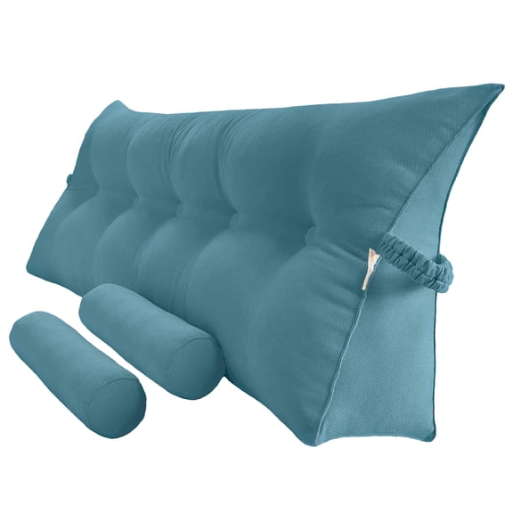 Peachwell Triangular Reading Bed Rest Pillow Large Bolster Cushion Headboard Backrest Wedge Pillow with Two Detachable Roll Pillows for Neck & Lumbar Support (Teal Blue, Queen: 59 x 8 x 20 inches)