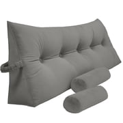 Peachwell Triangular Reading Bedrest Pillow Large Bolster Cushion Headboard Backrest Wedge Pillow with Two Detachable Roll Pillows for Neck & Lumbar Support Grey, California King 71x8x20 inches