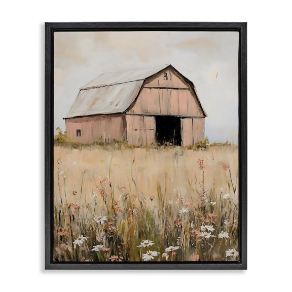 Stupell Industries Peachy Barn Landscape Black Framed Floater Canvas Wall Art, design by Franklyn Gregory