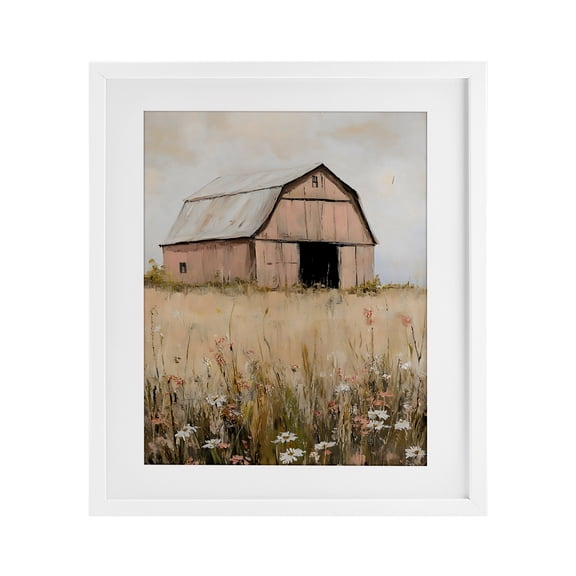 Stupell Industries Peachy Barn Landscape White Framed Print Under Glass, design by Franklyn Gregory