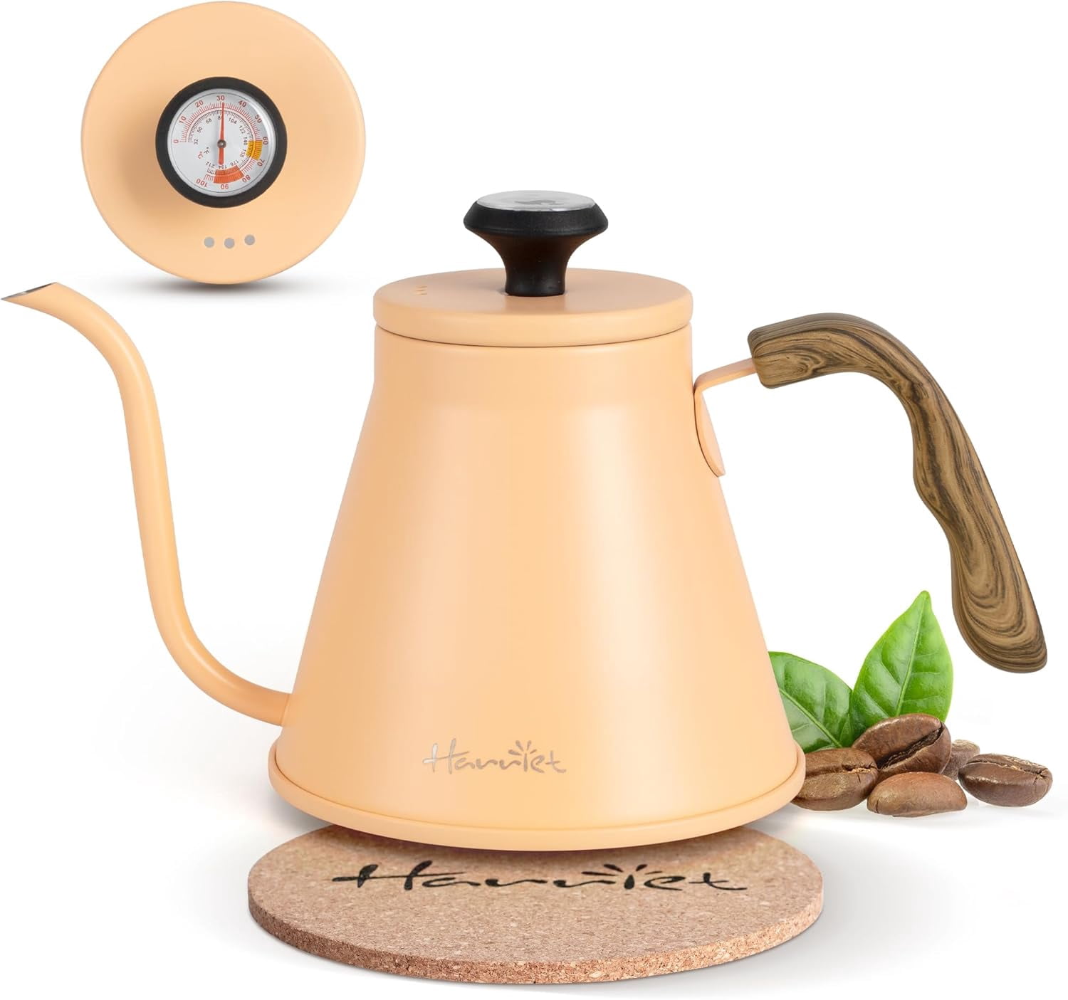 Peachy Gooseneck Kettle, 37oz Pour over Kettle with Thermometer, Coffee ...