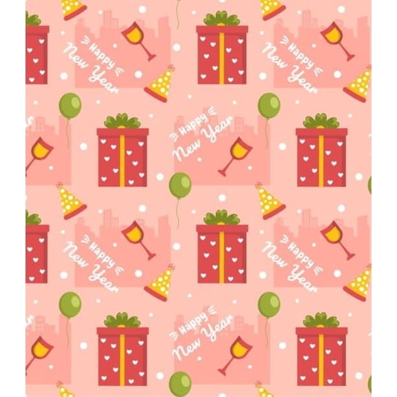 Peachy Happy New Year Celebration Presents, Hats & Balloons Pattern Edible Image Chocolate Transfer Sheet, by Tnct.