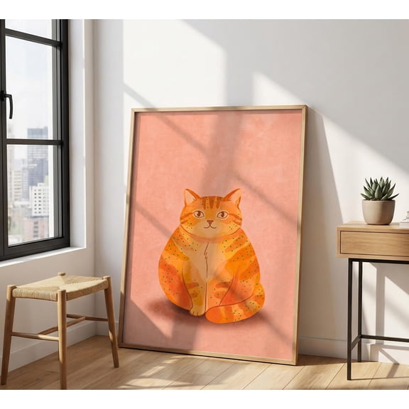 Peachy Orange Cat Chubby Tabby Poster Unframed Paper Print