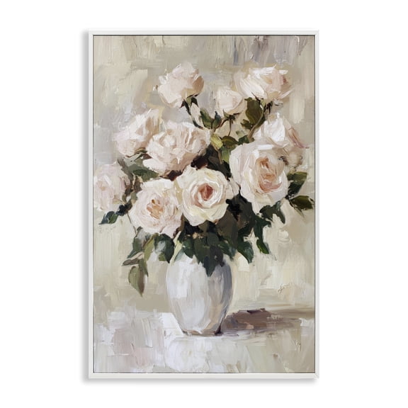 Stupell Industries Peachy Roses in Flower Vase White Framed Giclee Art, design by Petal Prints Design