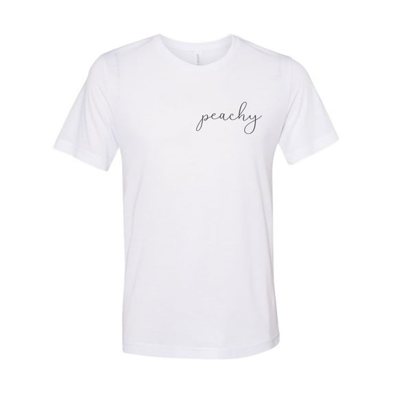 "Peachy Shirt, Peachy Cursive, Unisex, Sublimation T, Gift For Her, Peachy Tee, Soft Bella Canvas, Peach Lover, Peach T, Mom Shirt, Peachy, White, SMALL"