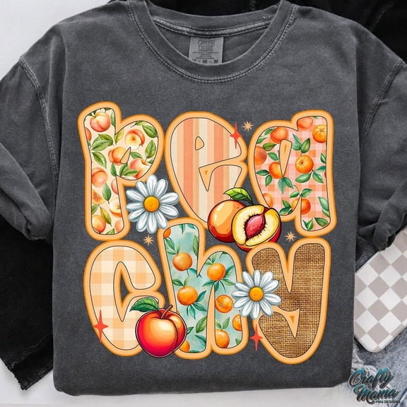 Peachy T-Shirt, Boho Retro Floral Peach Shirt, Preppy Summer Fruit Graphic Tee, Trendy Colorful Summer Shirt, Cute Seasonal Tee