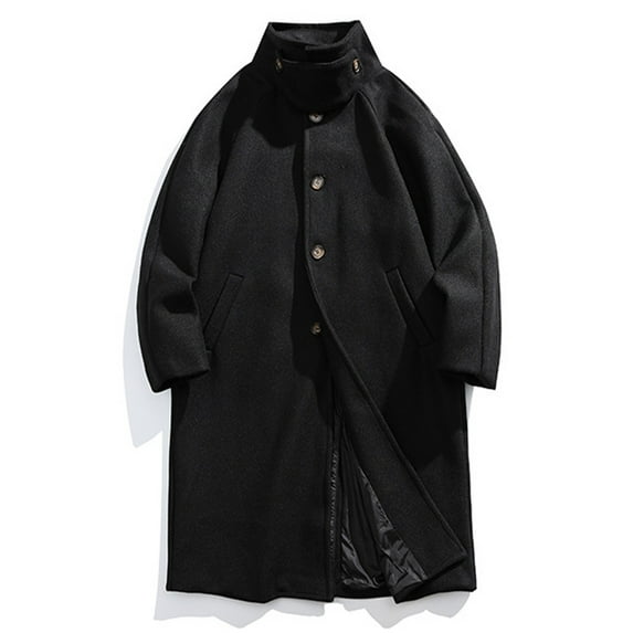 Peacoats for Men with Pockets Long Sleeve Button-Down Stand Collared Jackets Mens Trendy Solid Color Warm Wool Knee Length Work Outerwear Coats