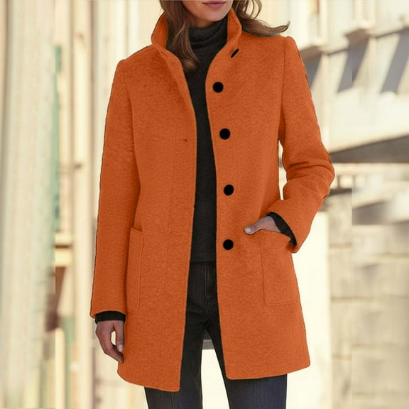 Peacoats for Women Winter Wool Blend Peacoat Jacket Single (Orange XXXXXL)