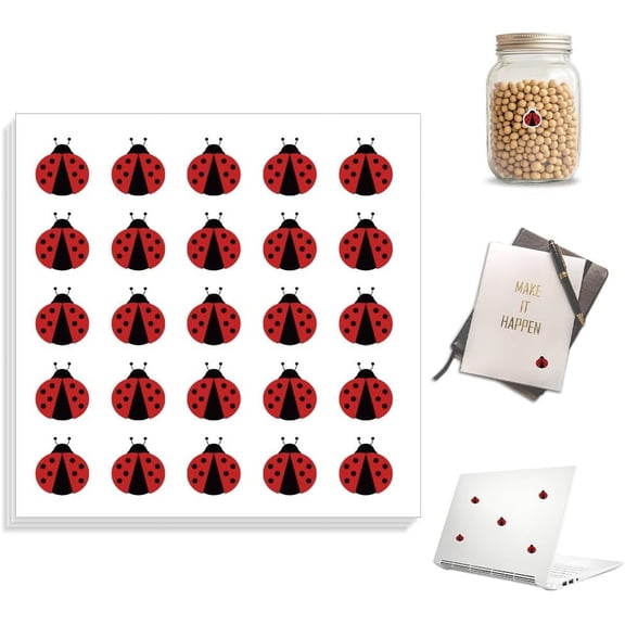 Peacoblue 500pcs Waterproof Self-Adhesive Sticker 0.5 x 0.5 Inch Coccinella Septempunctata for Scrapbooking Planner Calendar Mark Decor Classroom Reward Laptop Fun Vinyl Sticker for Student Adult