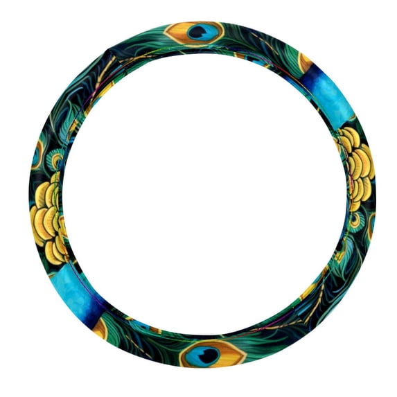 Peacock 14.5 Inch Printing PVC Leather Steering Wheel Cover Auto Accessories