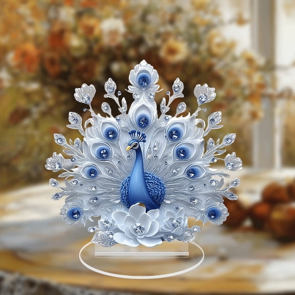Peacock Acrylic Desktop Decoration,Blue Crystal Clear Acrylic Ornament with Exquisite Design,For Wedding Birthday Table Decor,1PC,Blue