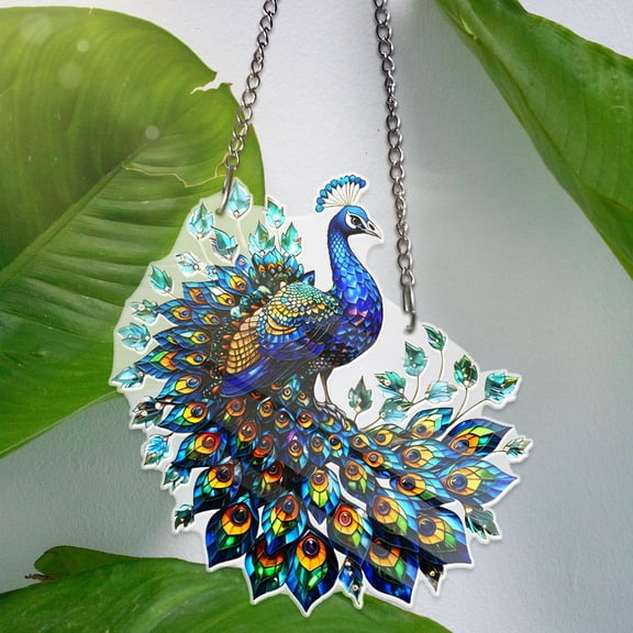 Peacock Acrylic Suncatcher Window Hanging, Single-Sided UV Printed Faux Stained Glass, Peacock Decor, Grandma Gift, Mother's Day Gift
