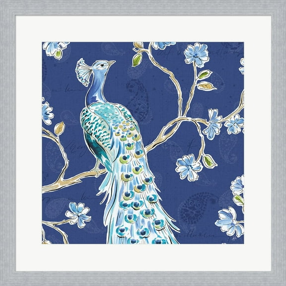 Peacock Allegory III Blue by Daphne Brissonnet, Framed Wall Art, 19.5W x 19.5H