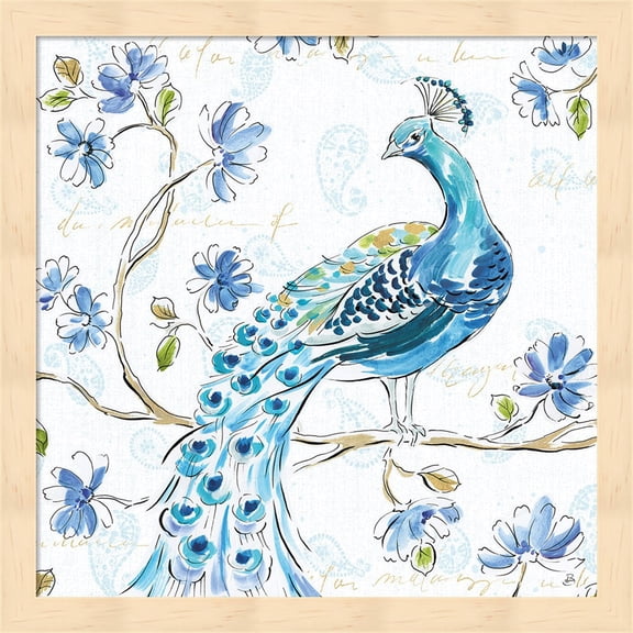 Peacock Allegory IV White by Daphne Brissonnet, Framed Wall Art, 13.25W x 13.25H