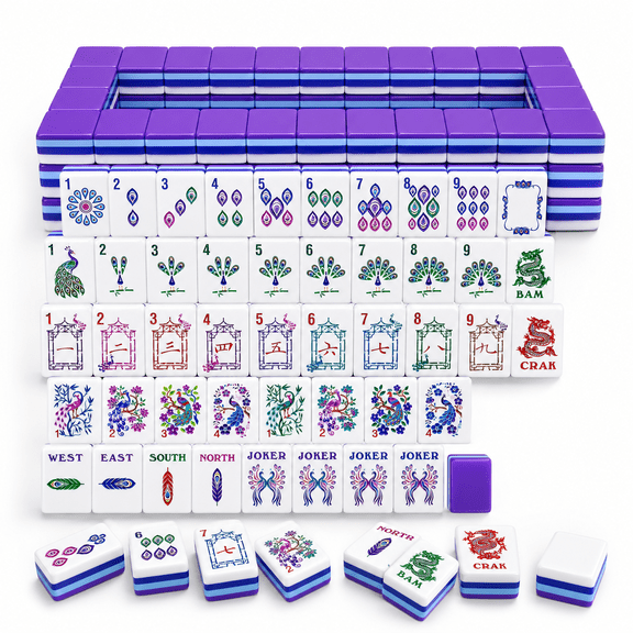 Peacock American Mahjong Set, Acrylic Majiang, 160 Piece, Complete Game Set for Family Game Nights and Holiday Parties