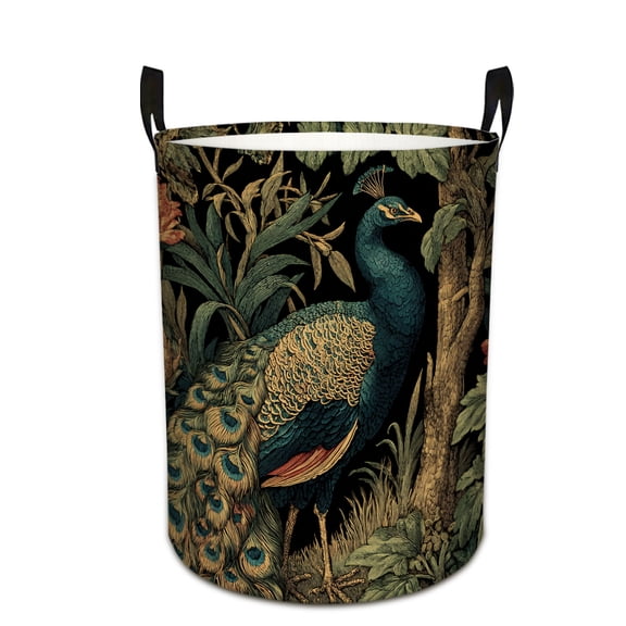 Peacock Among Blossoms Print Extra Large Foldable Laundry Basket  Stylish  Easy to Use for Bedroom Bathroom  Laundry Room  Oxford Fabric Storage Bin