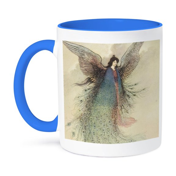 3dRose, Peacock Angel Vintage Art, 11oz Two-Tone Blue Mug