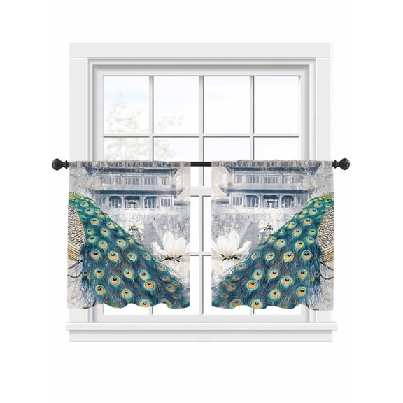 Peacock Attic Sheer Curtains 2 Panels Set Chinese Style Sheer Window Curtains Light Filtering Rod Pocket Voile Drapes for Bedroom Living Room 52"x54"