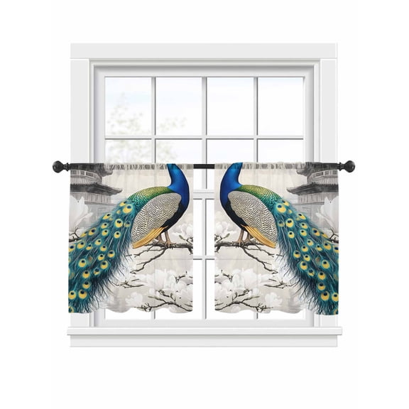 Peacock Attic Sheer Curtains 2 Panels Set Chinese Style Sheer Window Curtains Light Filtering Rod Pocket Voile Drapes for Bedroom Living Room 52"x54"