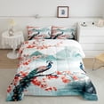 thumbnail image 1 of Peacock Bedding Comforter Sets,Japanese Comforter Set Cherry Blossom Bedding Set Teen Women,Watercolor Mount Fuji Sakura Animal Quilt Duvet Aesthetics Room Decor 2 Pcs, 1 of 7