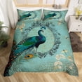 thumbnail image 1 of Peacock Bedding Set Aesthetic Animal Comforter Cover Dragonfly Decor,Watercolor Feather Duvet Cover Vintage Rustic Flowers Leaves Bed Set Queen,Farmhouse Farm Animals Rustic Decor Green, 1 of 5