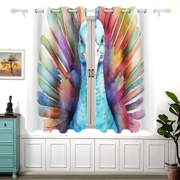 Peacock Bird 5455 Inch Black Out Curtains 2 Packs Aesthetic for Bedroom Living Room Sliding Glass Doors Kitchen Windows