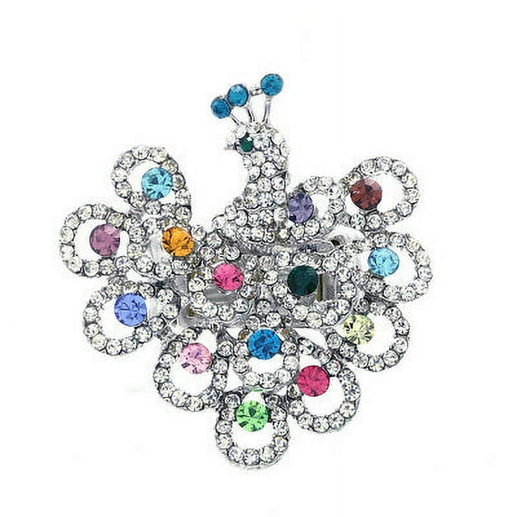 Peacock Bird Animal Ring Multicolor Clear Pink Blue Green Aqua Stone Crystal NEW
