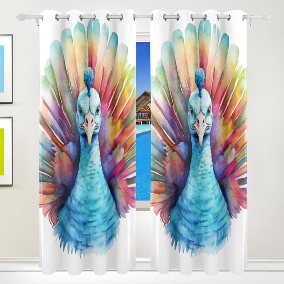Peacock Bird Black Out Curtains 84 Inch Length for Bedroom Living Room Windows 2 Panels Set