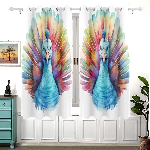Peacock Bird Curtains Black Out Curtains for Sliding Glass Doors Bedroom Living Room Bathroom 2 Panels Set