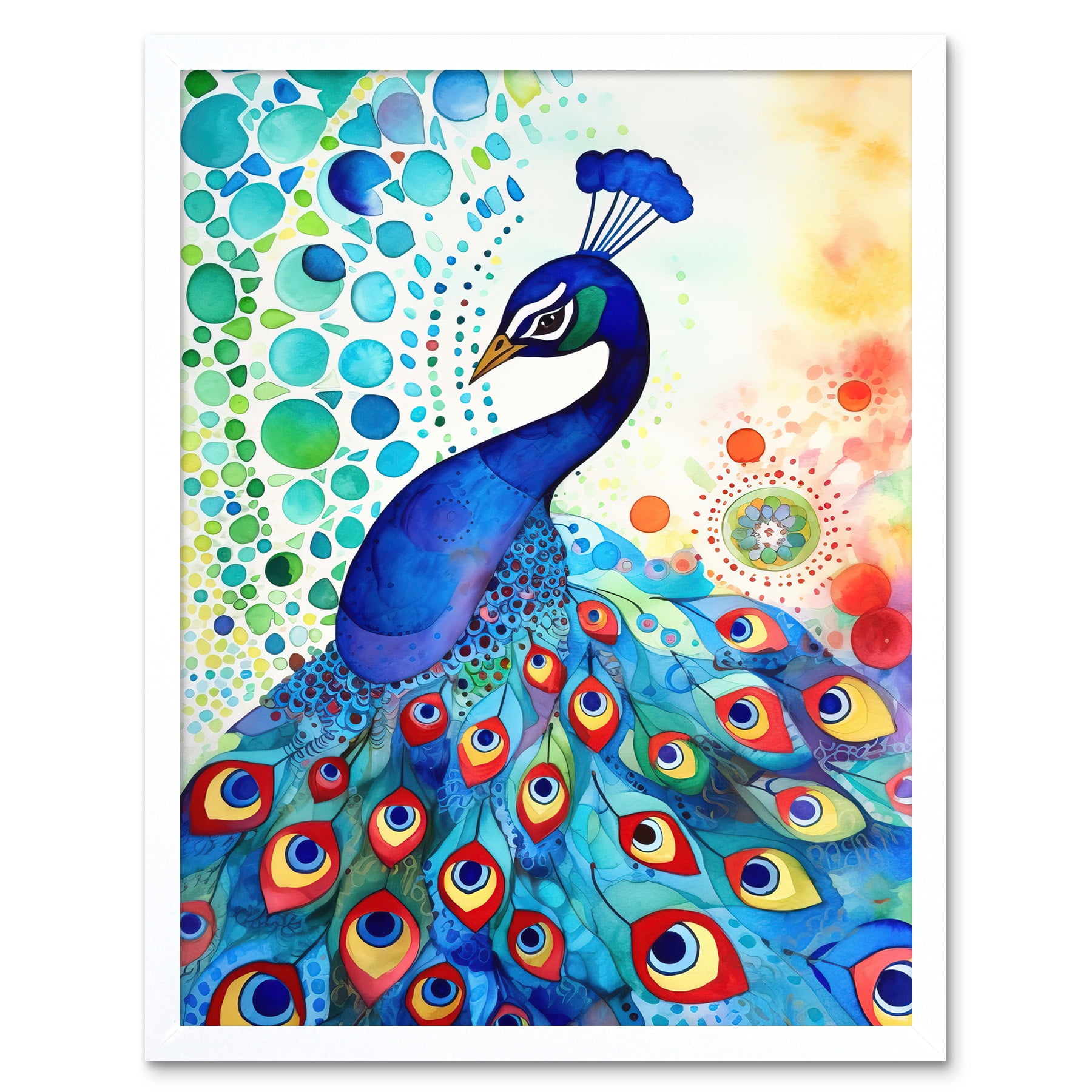 Peacock Bird With Mandala Patterns Folk Art Watercolour