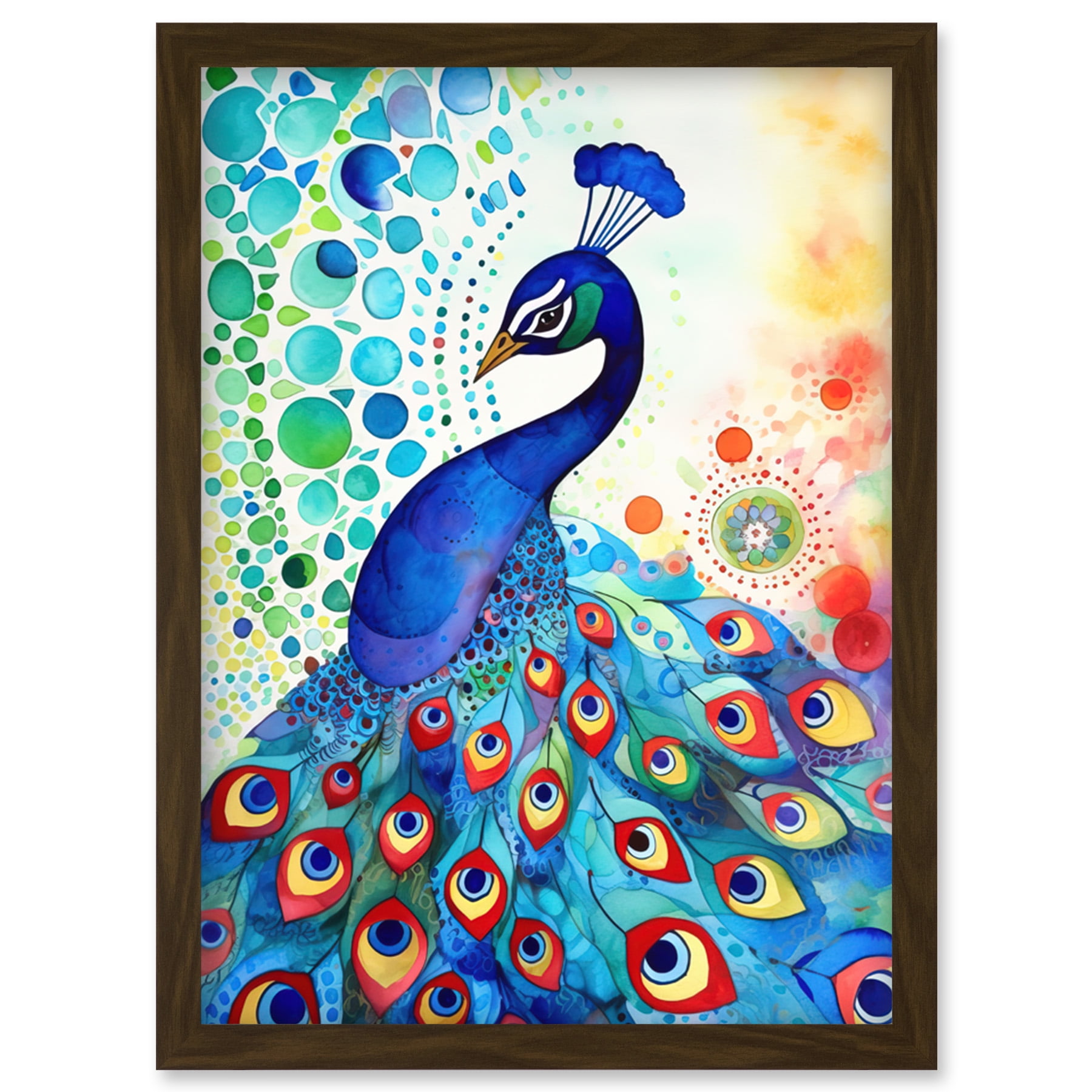 Peacock Bird With Mandala Patterns Folk Art Watercolour