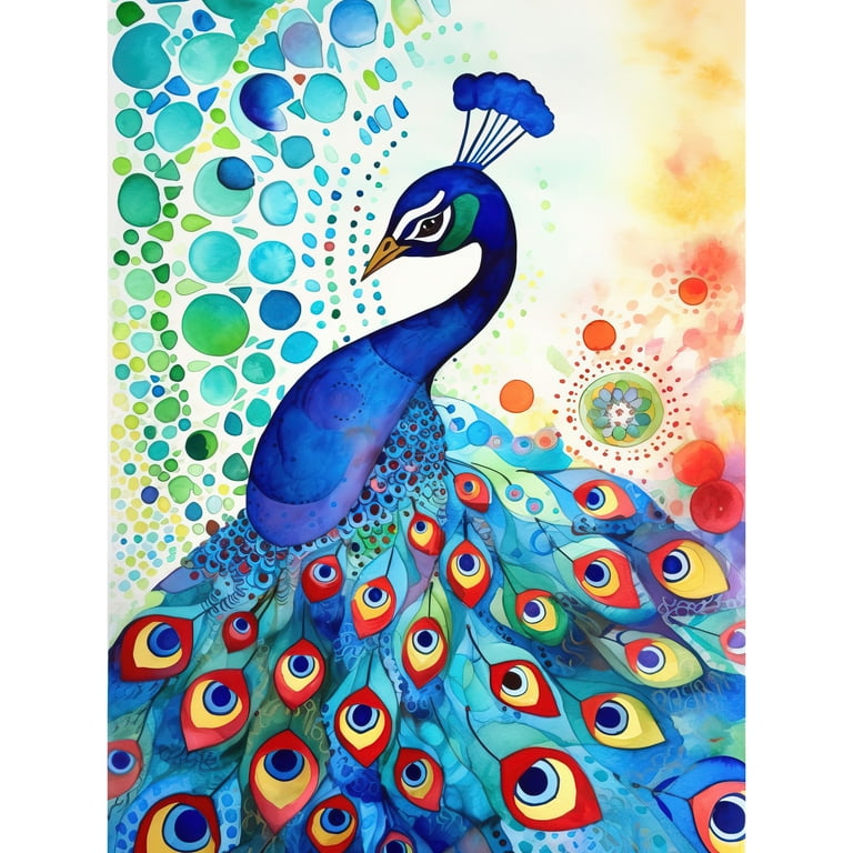 Peacock Bird With Mandala Patterns Folk Art Watercolour