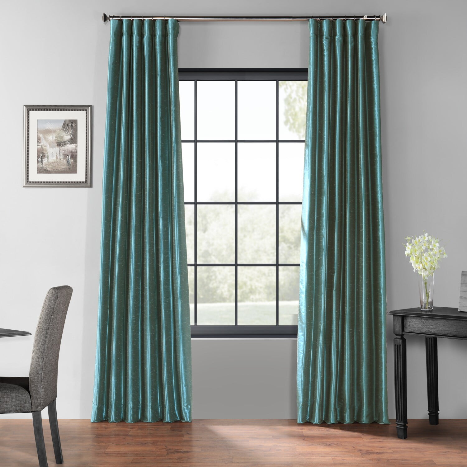 Peacock Faux Silk Blackout Velvet Curtains, 50" x 108" Panel