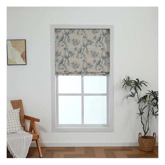 Peacock Blackout Window Shades 36x64 inch, Cordless Roller Shades, 100% Light Blocking Printed Fabric Shades for Bedroom, Living Room, Vintage Style Blue