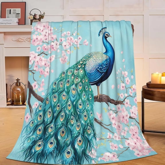Peacock Blanket Cozy Warm Peacock Fleece Plush Throw Blanket Soft Lightweight Peacock Animal Decor Flannel Bedding Stuff Decor Blanket Gifts for Lover Girls Boys Adults Women Bed Travel 60"x80"