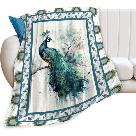 Peacock Blanket Peacock Feather Throw Blanket Soft Fleece Flannel Peacock Bedding Peacock Gifts for Women Men Boys Girls Lovers Adults Stuff Plush for Couch Sofa Bed Room Decor 50"X60"